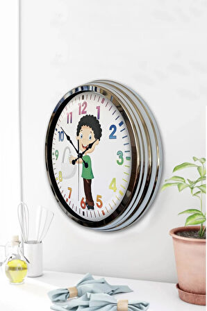 40 Cm Krom Metal Çocuk Odası Duvar Saati