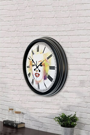 Hediyelik 40 Cm Siyah Metal Kadın Duvar Saati