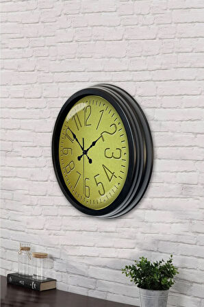 Hediyelik 40 Cm Siyah Metal Yellow Duvar Saati