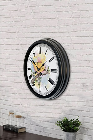 Hediyelik 40 Cm Siyah Metal Bird Duvar Saati