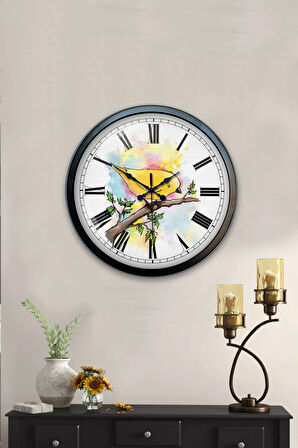 Hediyelik 40 Cm Siyah Metal Bird Duvar Saati