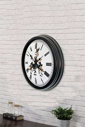 40 Cm Siyah Metal Köpek Duvar Saati