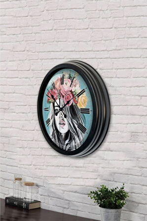 40 Cm Siyah Metal Eskitme Duvar Saati