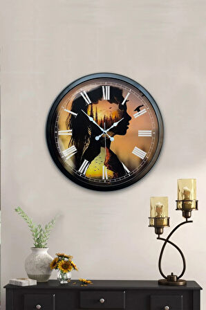 Hediyelik 40 Cm Siyah Metal Doğa Duvar Saati