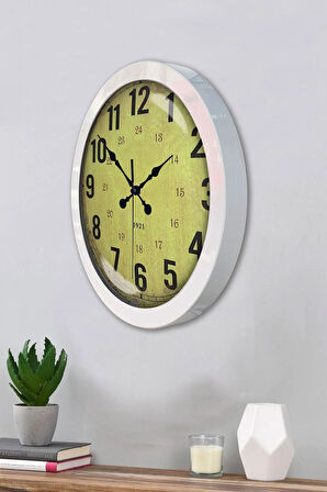 Hediyelik 36 Cm Beyaz Metal Sarı Duvar Saati