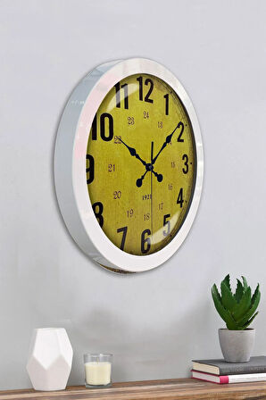 Hediyelik 36 Cm Beyaz Metal Sarı Duvar Saati