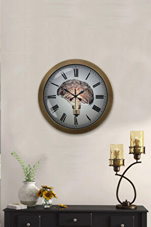 Hediyelik 36 cm Eskitme Metal Beyin Duvar Saati