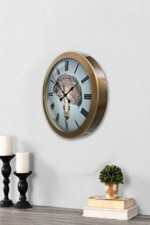Hediyelik 36 cm Eskitme Metal Beyin Duvar Saati