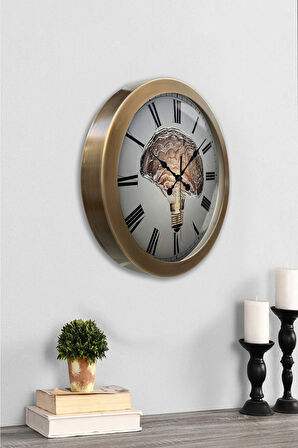 Hediyelik 36 cm Eskitme Metal Beyin Duvar Saati