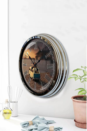 Hediyelik Dekoratif 40 Cm Krom Metal Deniz Kenarı Duvar Saati