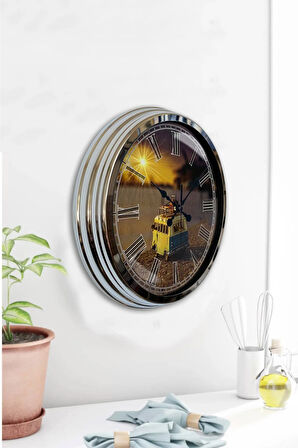Hediyelik Dekoratif 40 Cm Krom Metal Deniz Kenarı Duvar Saati