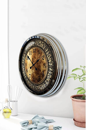 Hediyelik Dekoratif 40 Cm Krom Metal Desen Duvar Saati