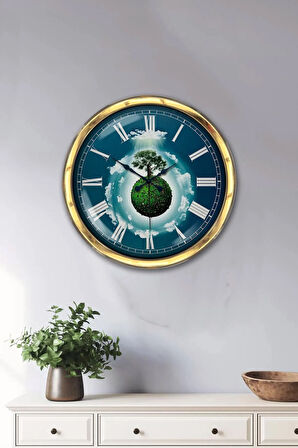 Hediye 40 Cm Gold Metal Iklim Temalı Duvar Saati Dekor