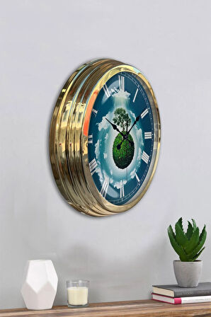 Hediye 40 Cm Gold Metal Iklim Temalı Duvar Saati Dekor