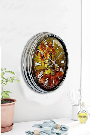 Hediyelik Dekoratif 40 Cm Krom Metal Dekoratif Duvar Saati