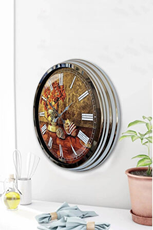 Hediyelik Dekoratif 40 Cm Krom Metal Dekoratif Duvar Saati