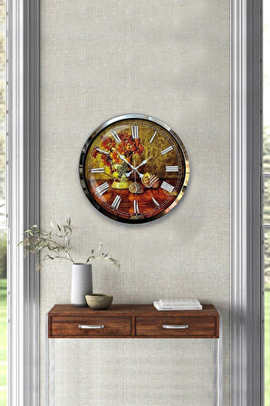 Hediyelik Dekoratif 40 Cm Krom Metal Dekoratif Duvar Saati