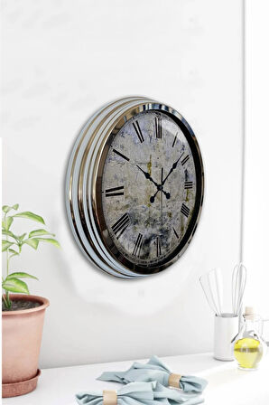 Hediyelik Dekoratif 40 Cm Krom Metal Decorative Duvar Saati