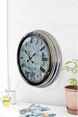Hediyelik Dekoratif 40 Cm Krom Metal Decorative Duvar Saati