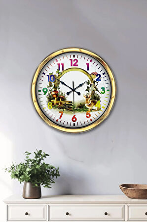 Hediyelik 40 cm Gold Metal Doğal Orman Yaşam Duvar Saati