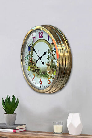 Hediyelik 40 cm Gold Metal Doğal Orman Yaşam Duvar Saati
