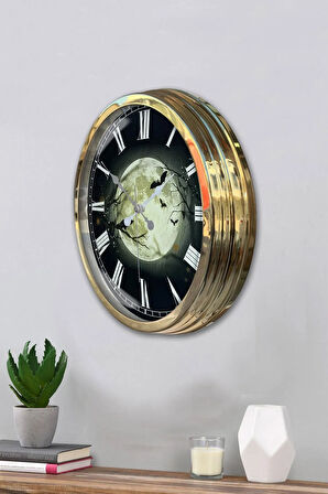Hediyelik 40 Cm Gold Metal Gece Duvar Saati