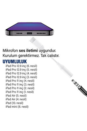 TYPE-C AUX iPad Air 4 - 5 nesil UYUMLU Kulaklık Dönüştürücü Type-C Çevirici Aparat