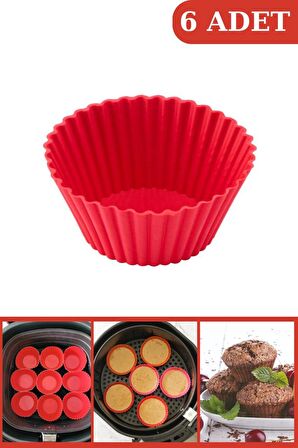 Onikiden Airfryer Silikon Kek Muffin Kalıbı 6’lı - Tüm Hava Fritözleriyle Uyumlu Sl33