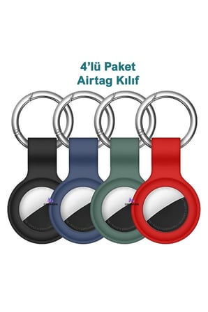 AirTag ile Uyumlu 4’lü Silikon Kılıf Seti Anahtarlık Arkası Kapalı Düşmez Yıkanabilir