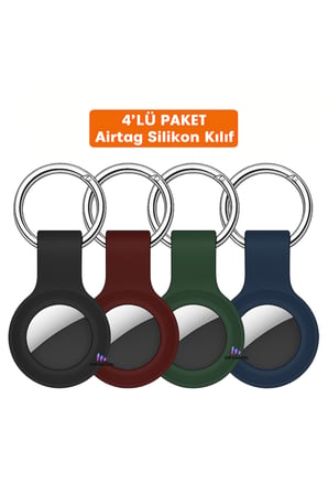 AirTag ile Uyumlu 4’lü Silikon Kılıf Seti Anahtarlık Arkası Kapalı Düşmez Yıkanabilir