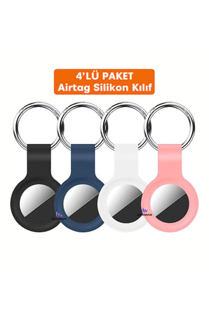 AirTag ile Uyumlu 4’lü Silikon Kılıf Seti Anahtarlık Arkası Kapalı Düşmez Yıkanabilir