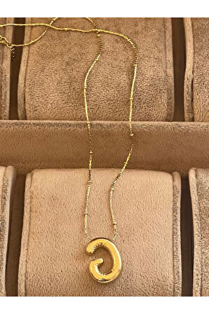 316 L G Harfi Çelik Balon Kolye , Çelik Harfli Kolye , Gold Çelik Kolye