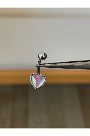 316 L Cerrahi Çelik Hareli Kalp Detaylı Göbek Piercingi