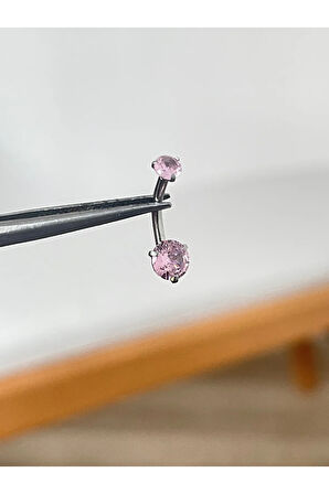 316 L Cerrahi Çelik Zirkon Taşlı Yuvarlak Taş Detaylı Göbek Piercingi Lila Taşlı