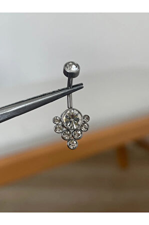 316 L Cerrahi Çelik Yuvarlak Zirkon Taşlı Parlak Göbek Piercingi