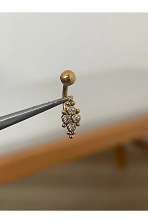 316 L Cerrahi Çelik Zirkon 4 Taşlı Tasarım Göbek Piercingi