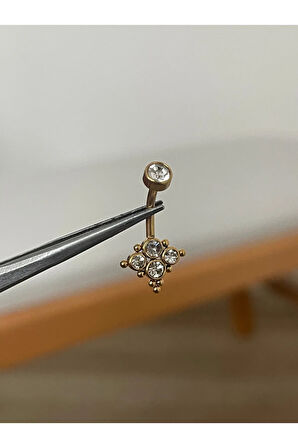 316 L Cerrahi Çelik Zirkon 5 Taşlı Tasarım Göbek Piercingi