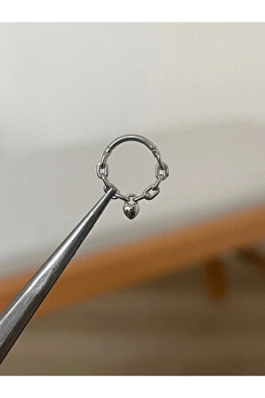 316 L Cerrahi Çelik Zincirli Kalp Detaylı Halka Kıkırdak Helix Tragus Piercingi