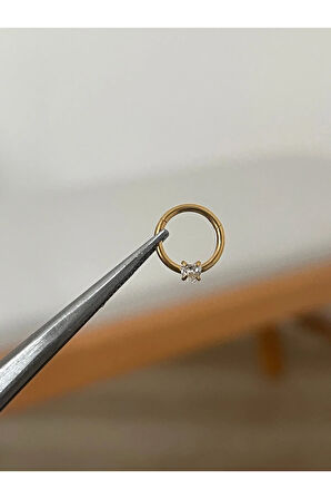 316 L Cerrahi Çelik Tek Taş Detaylı Halka Kıkırdak Helix Tragus Piercingi