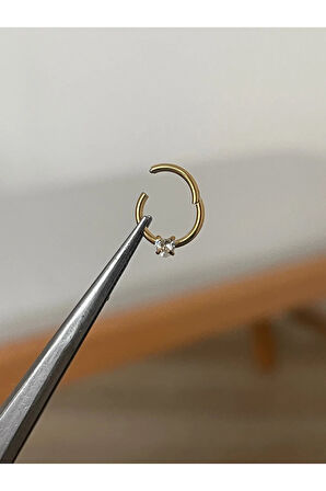 316 L Cerrahi Çelik Tek Taş Detaylı Halka Kıkırdak Helix Tragus Piercingi