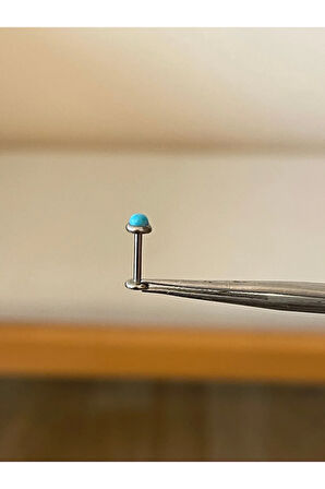 316 L Cerrahi Çelik Doğal Taş Turkuaz Taşlı Gümüş Renk Tragus Helix Kıkırdak Piercing
