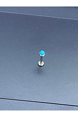 316 L Cerrahi Çelik Doğal Taş Turkuaz Taşlı Gümüş Renk Tragus Helix Kıkırdak Piercing