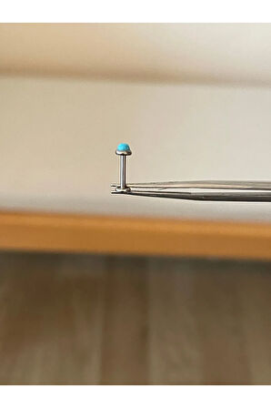 316 L Cerrahi Çelik Doğal Taş Turkuaz Taşlı Gümüş Renk Tragus Helix Kıkırdak Piercing