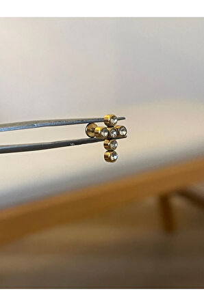 316 L Cerrahi Çelik 6 Taşlı Haç Modeli Dudak Kıkırdak Helix Tragus Piercingi
