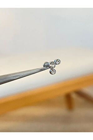 316 L Cerrahi Çelik Zirkon Taşlı Asimetrik Model Tragus Helix Kıkırdak Dudak Piercingi