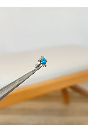 316 L Cerrahi Çelik Firuze Taşı Detaylı Kaplumbağa Piercing Dudak Kıkırdak Helix Tragus Piercingi