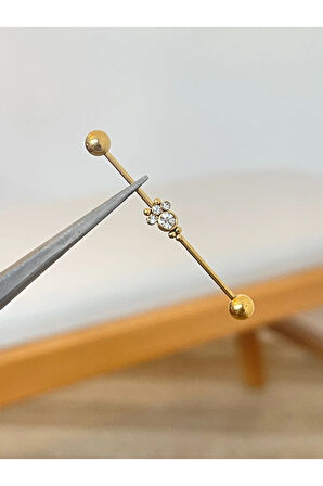 316 L Zirkon Taşlı Kıkırdak Küpesi Helix Tragus Kulak Piercingi