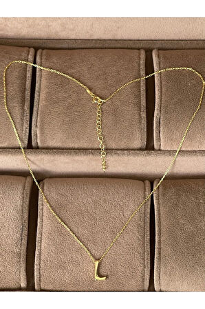 925 Ayar Gümüş Gold Renk L Harfi Kolye Harfli Kolye 45cm