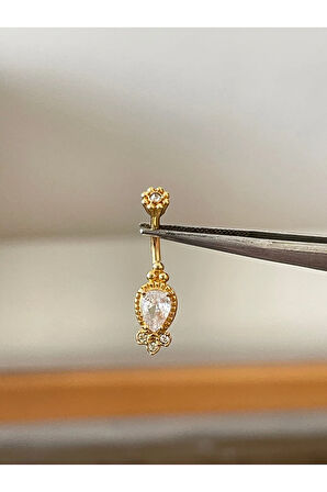 316 L Cerrahi Çelik Antik Model Damla Kesim Taşlı Göbek Piercingi