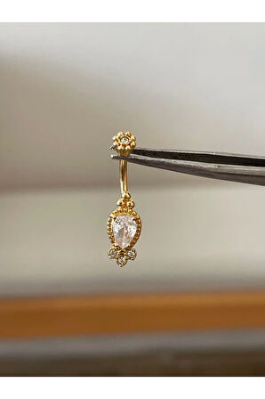 316 L Cerrahi Çelik Antik Model Damla Kesim Taşlı Göbek Piercingi